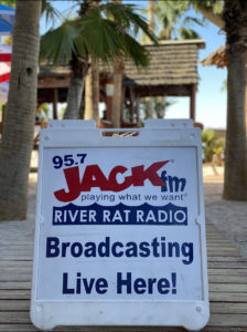 Sign announcing Jack FM Live Radio Broadcast from the Nautical Beachfront Resort